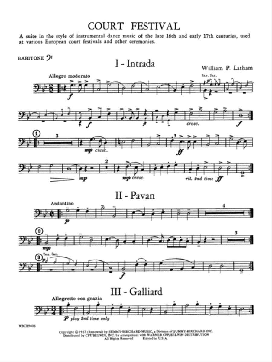 Court Festival (Suite for Concert Band): Baritone B.C. Concert Band scores gallery preview page 1