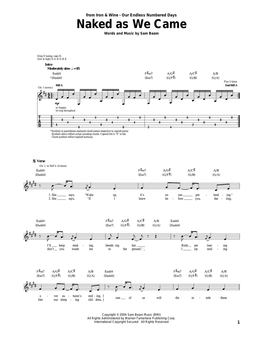 Naked As We Came Acoustic Guitar scores gallery preview page 1