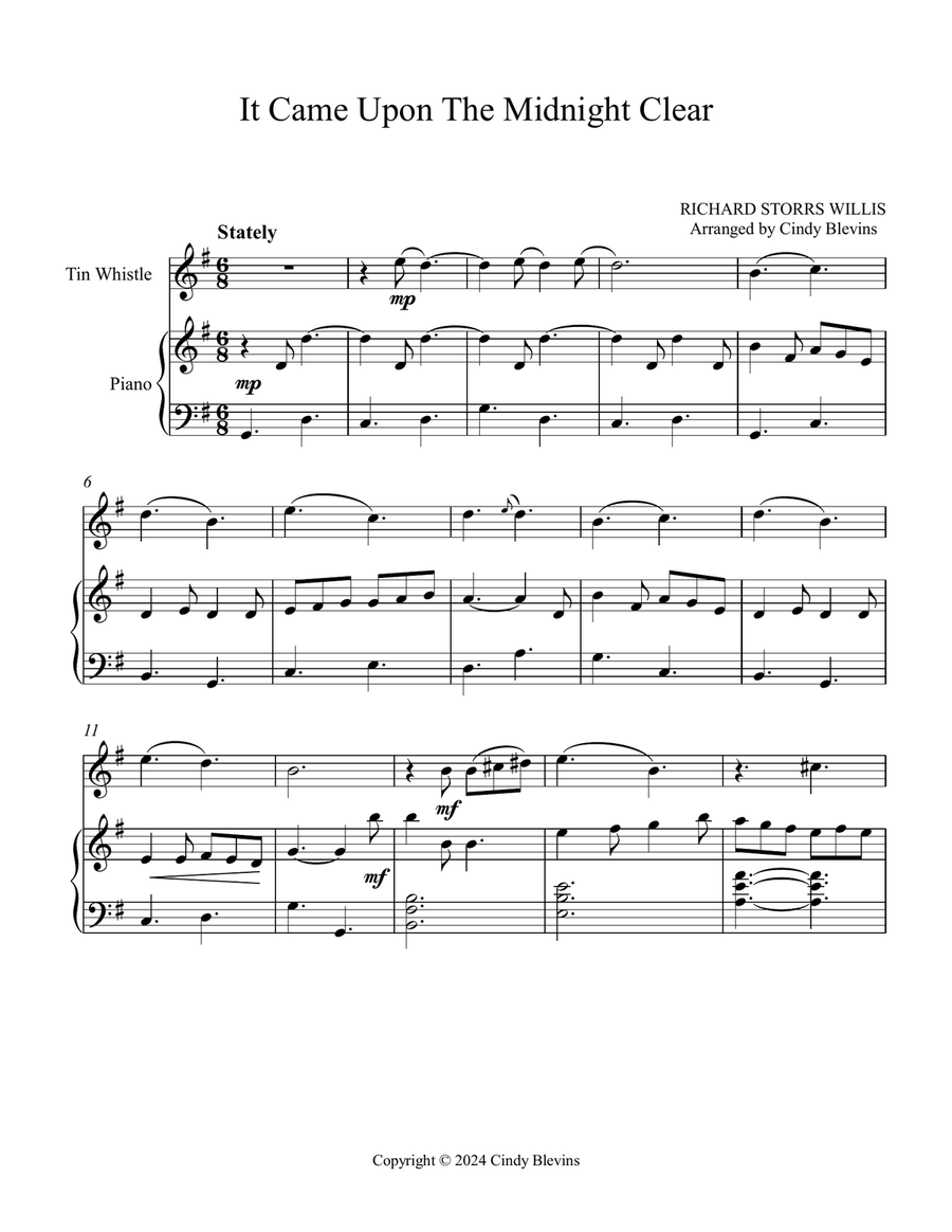 It Came Upon the Midnight Clear, for Piano and Tin Whistle (D) Piano scores gallery preview page 3