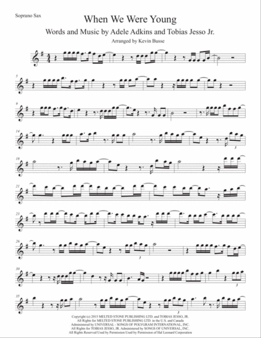 When We Were Young Soprano Saxophone scores gallery preview page 1