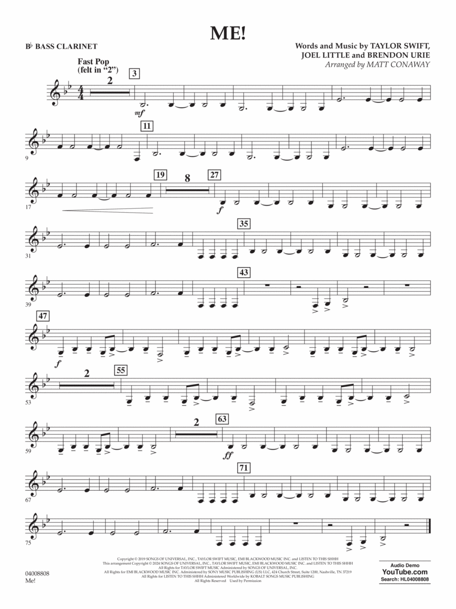 Me! (arr. Matt Conaway) - Bb Bass Clarinet Concert Band scores gallery preview page 1