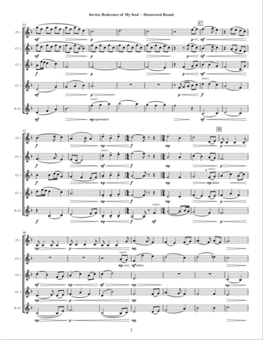 Savior, Redeemer of My Soul ~ Homeward Bound Clarinet Quintet scores gallery preview page 2