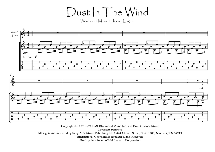 Dust In The Wind Classical Guitar scores gallery preview page 1