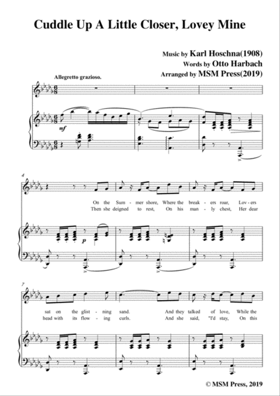 Karl Hoschna-Cuddle Up A Little Closer,Lovey Mine,in D flat Major,for Voice&Pno Voice scores gallery preview page 3