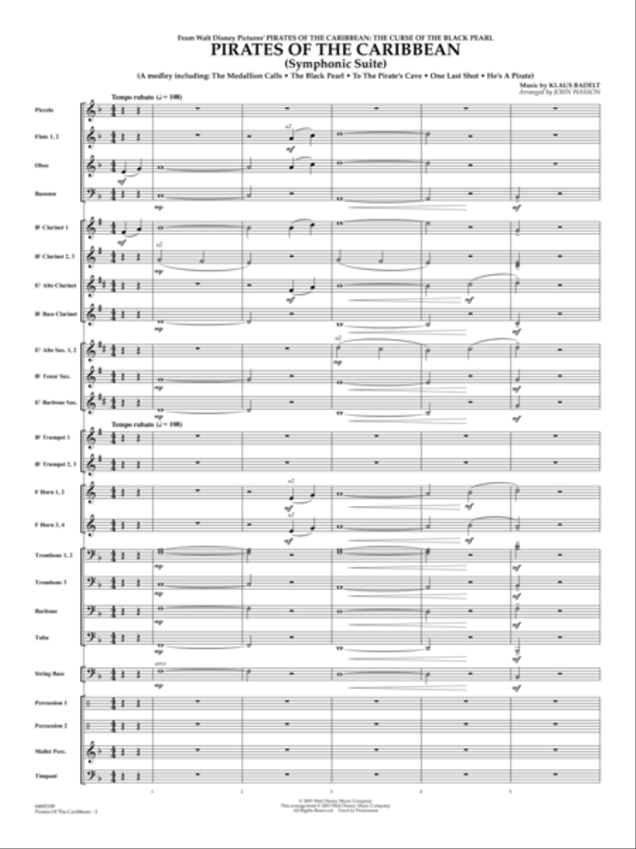 Pirates Of The Caribbean (Symphonic Suite) (arr. John Wasson) - Full Score Concert Band scores gallery preview page 2