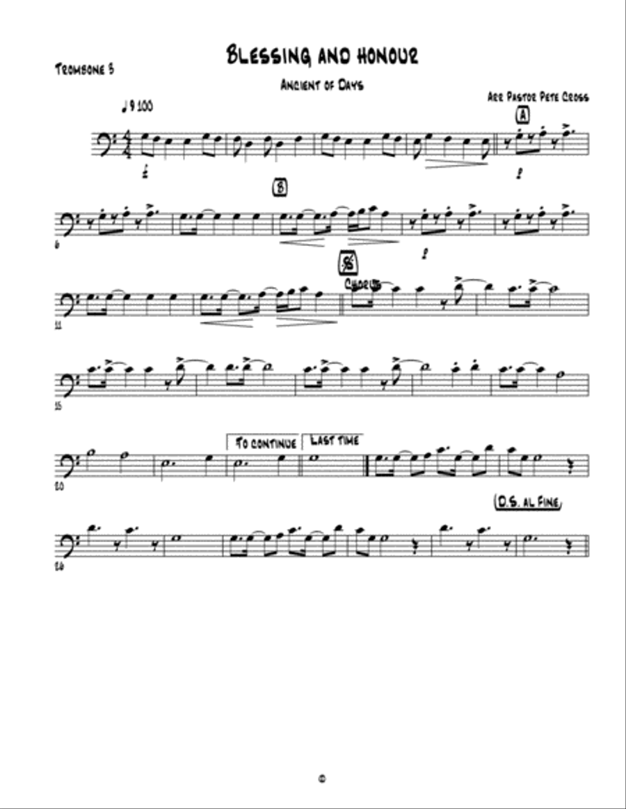 Blessing and honour Trombone Praise Brass Ensemble scores gallery preview page 1
