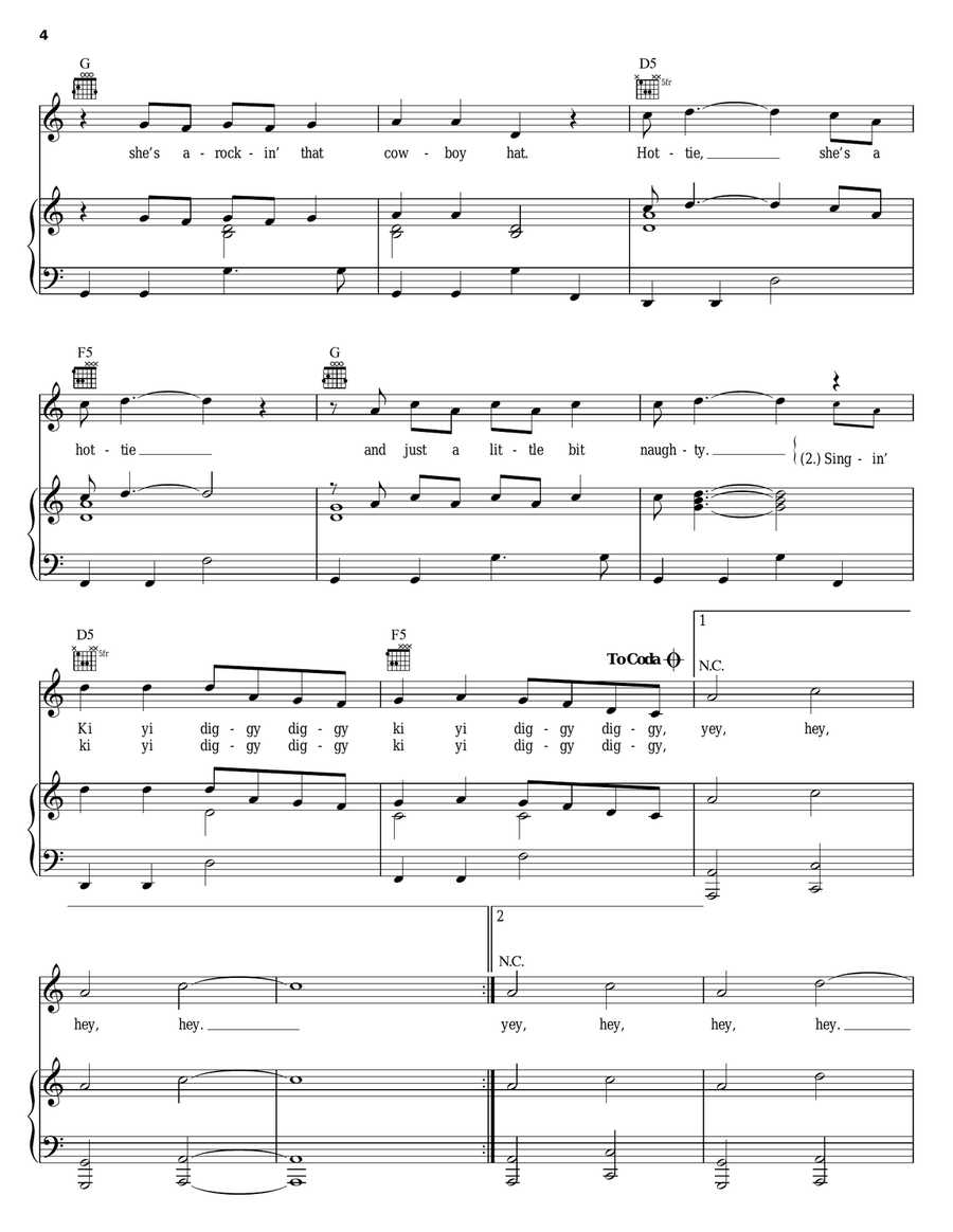 She's A Hottie She's A Hottie Piano, Vocal, Guitar scores gallery preview page 4