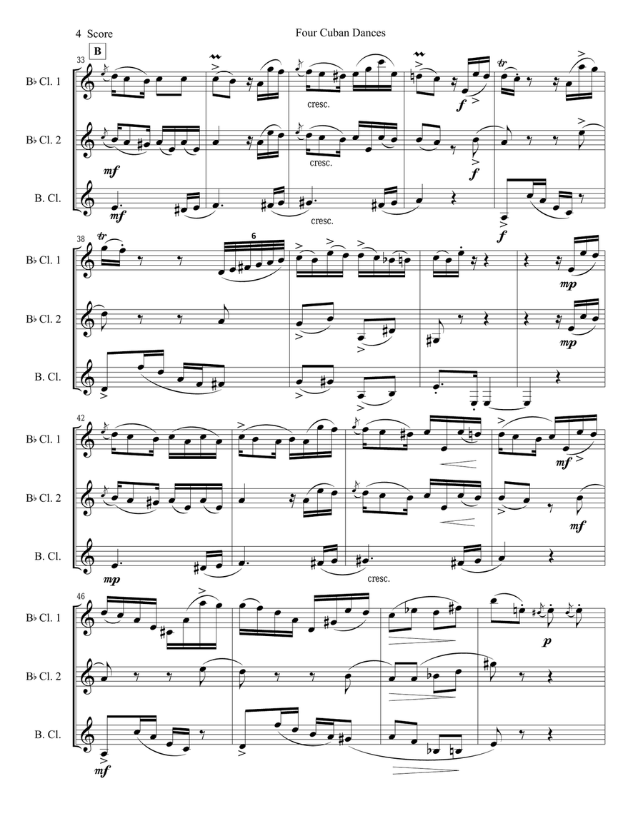 4 Cuban Dances by Cervantes for clarinet trio Clarinet Trio scores gallery preview page 4