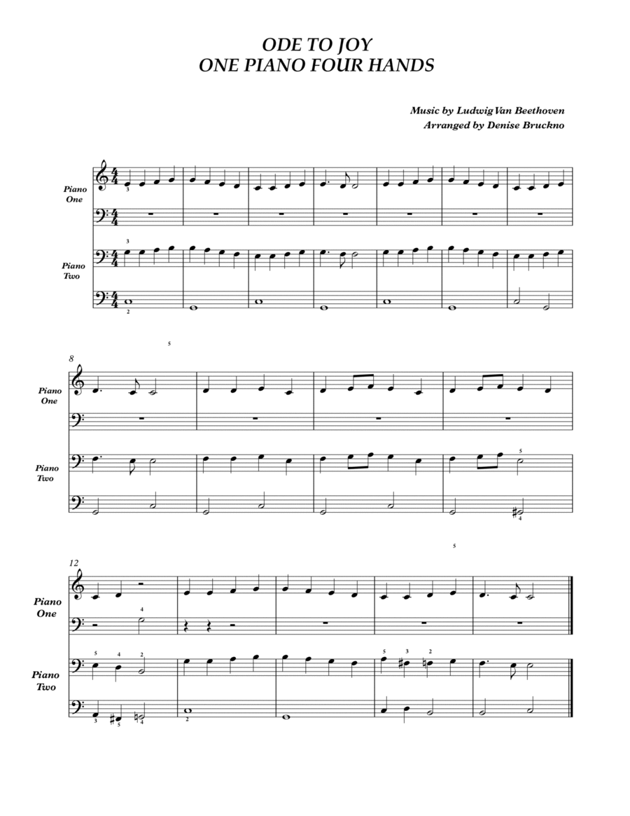 Ode to Joy, one piano, four hands Piano Method scores gallery preview page 1