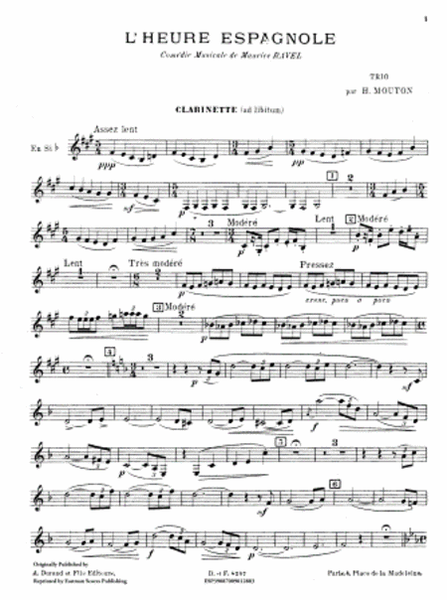 L'heure espagnole. Trio sur l'opera ... Edition [pour] piano, flute et violoncelle avec contrebass et clarinette ad libitum