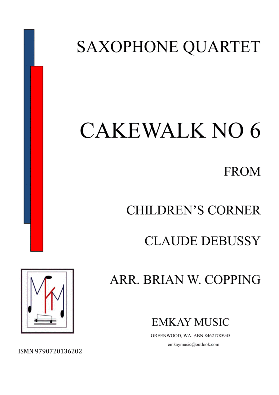 CAKEWALK NO 6 FROM CHILDREN'S CORNER - SAXOPHONE QUARTET Saxophone Quartet scores gallery preview page 1