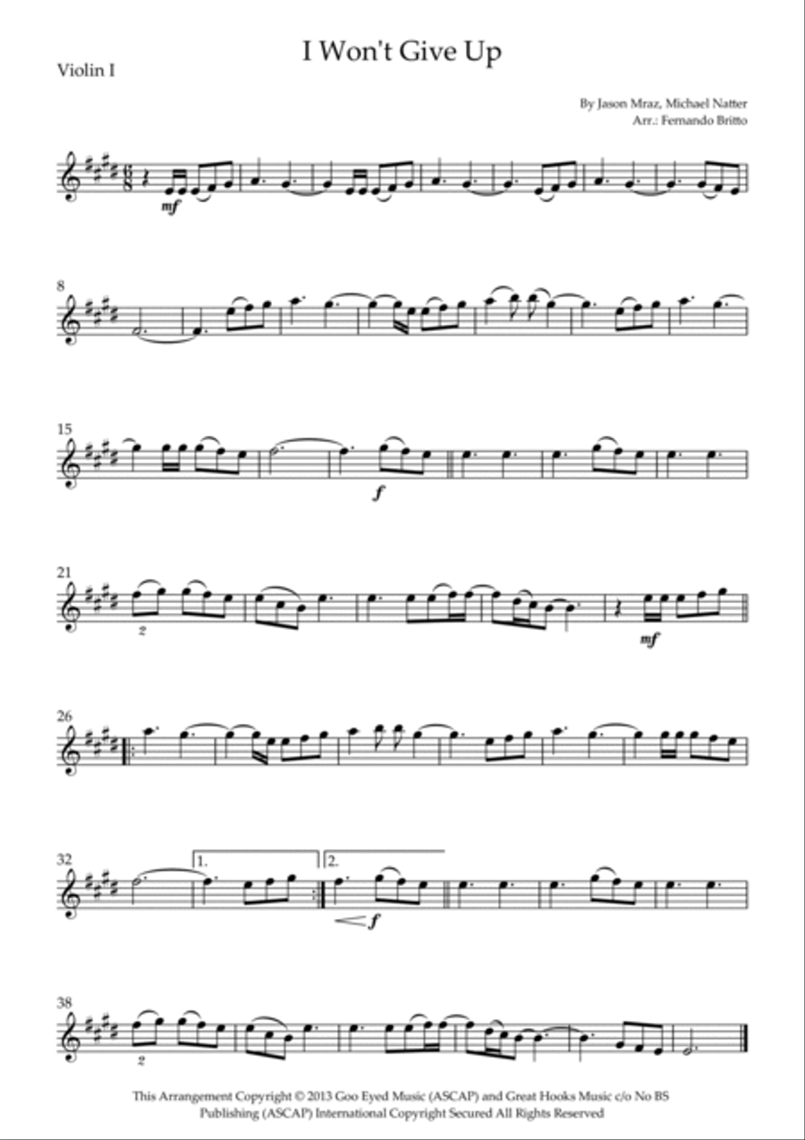 I Won't Give Up String Quartet scores gallery preview page 3