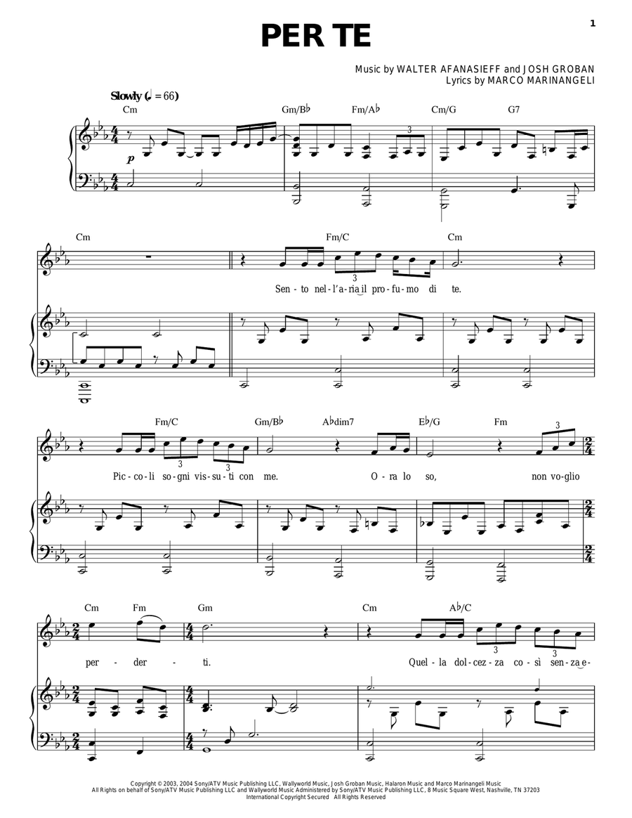 Per Te Per Te Piano, Vocal scores gallery preview page 1