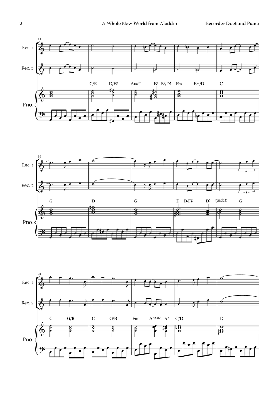A Whole New World (aladdin's Theme) Woodwind Duet scores gallery preview page 2