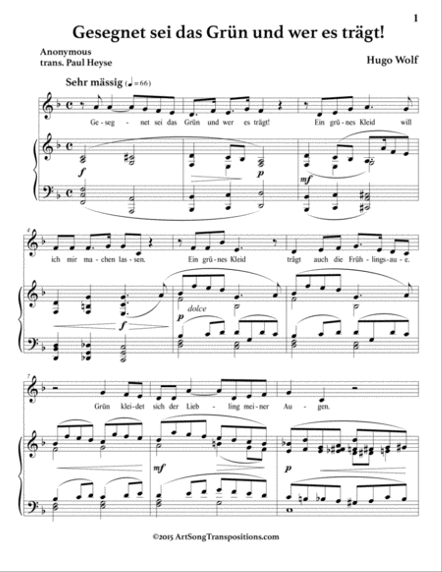 WOLF: Gesegnet sei das Grün (transposed to F major) Voice scores gallery preview page 2