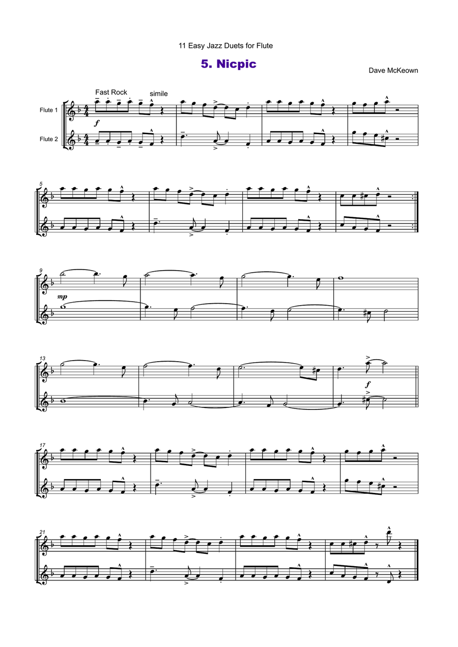 11 Easy Jazz Duets for Flute Flute Duet scores gallery preview page 6