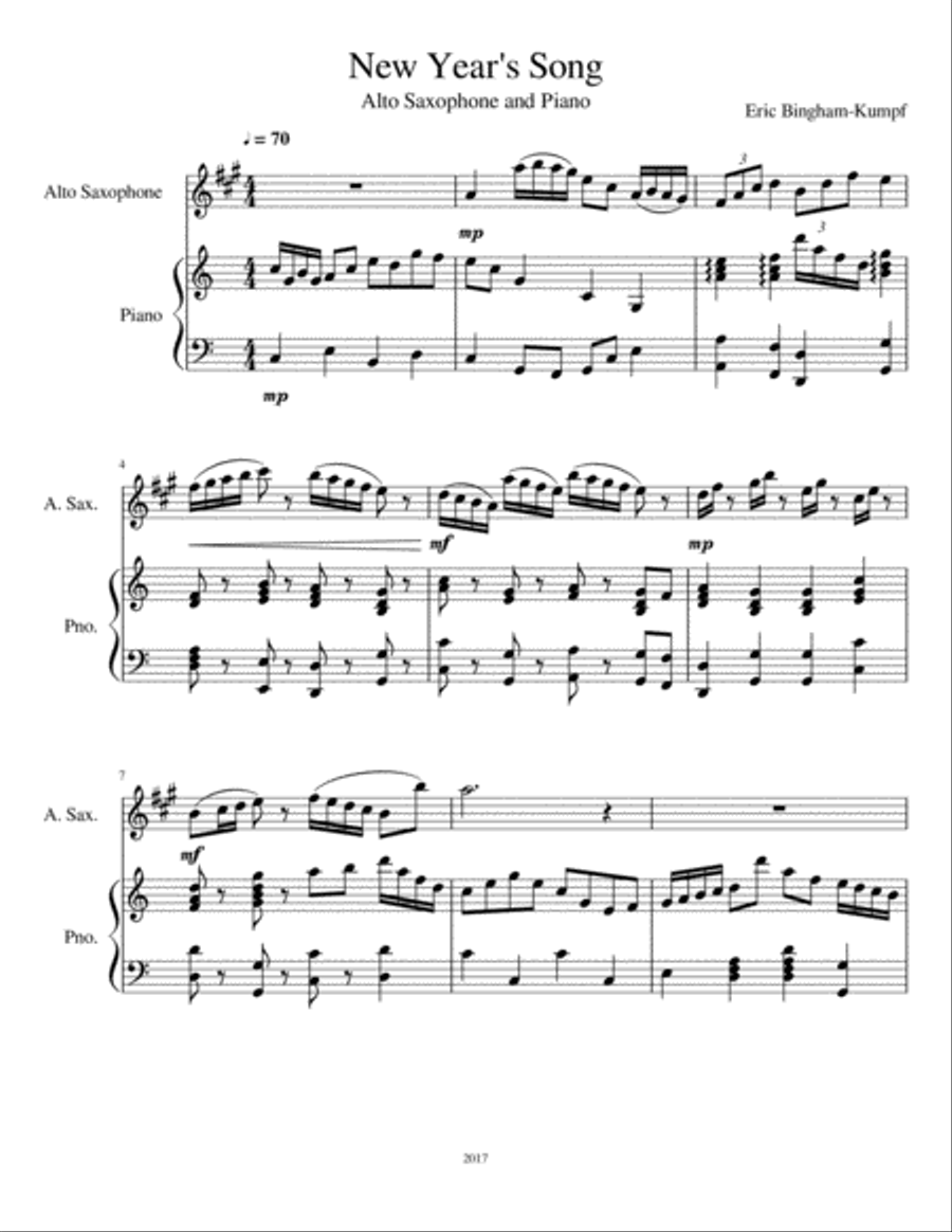 New Year's Song Alto Saxophone scores gallery preview page 1
