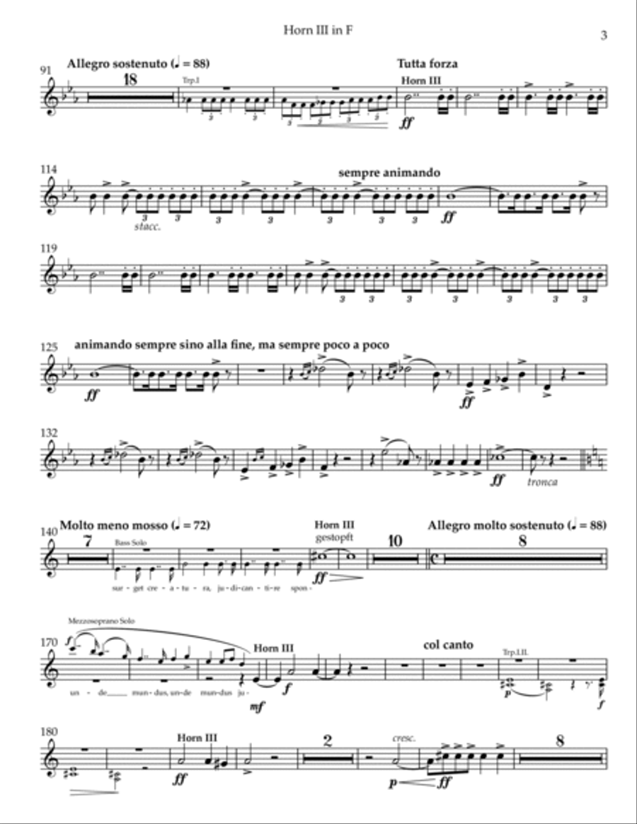 Verdi Requiem - Horn in F 3 (Transposed Part) Horn Solo scores gallery preview page 3