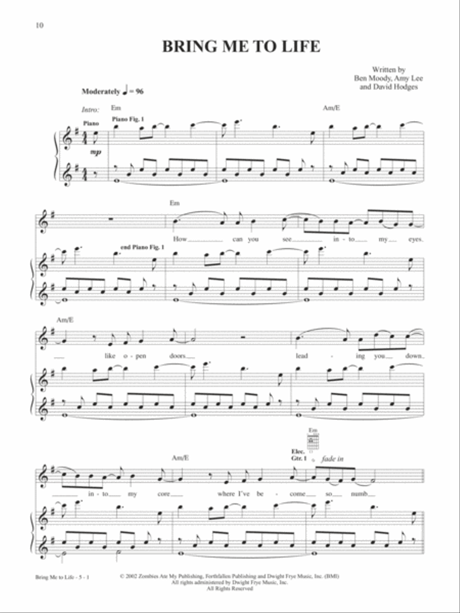 Bring Me To Life Guitar Tablature scores gallery preview page 1