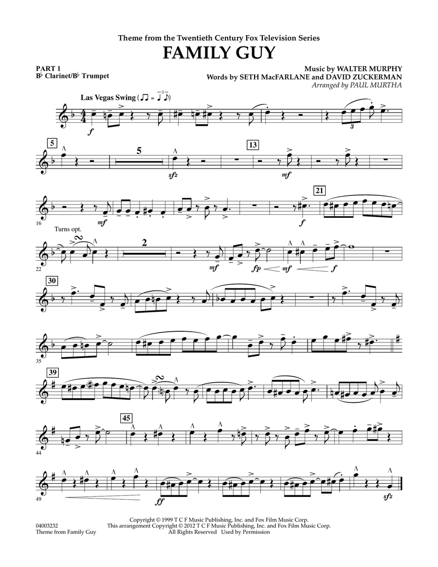 Family Guy (Theme) - Pt.1 - Bb Clarinet/Bb Trumpet Concert Band scores gallery preview page 1