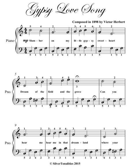 Gypsy Love Song Easiest Piano Sheet Music