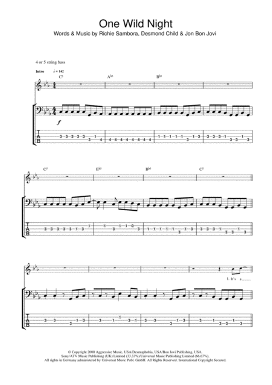 One Wild Night Guitar Tablature scores gallery preview page 1