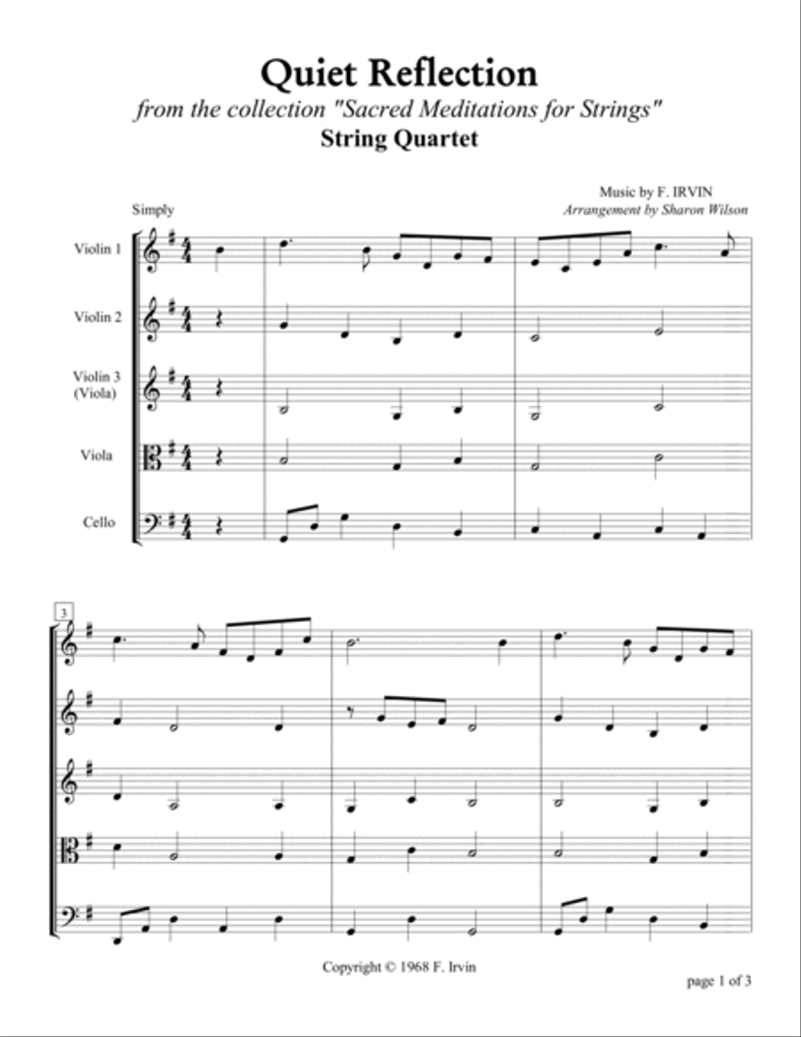 Quiet Reflection (Easy String Quartet) String Quartet scores gallery preview page 5