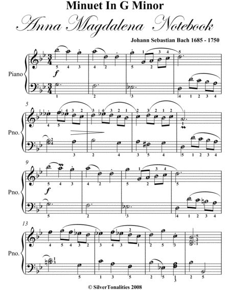 Minuet in G Minor Anna Magdalena Notebook Easy Piano Sheet Music