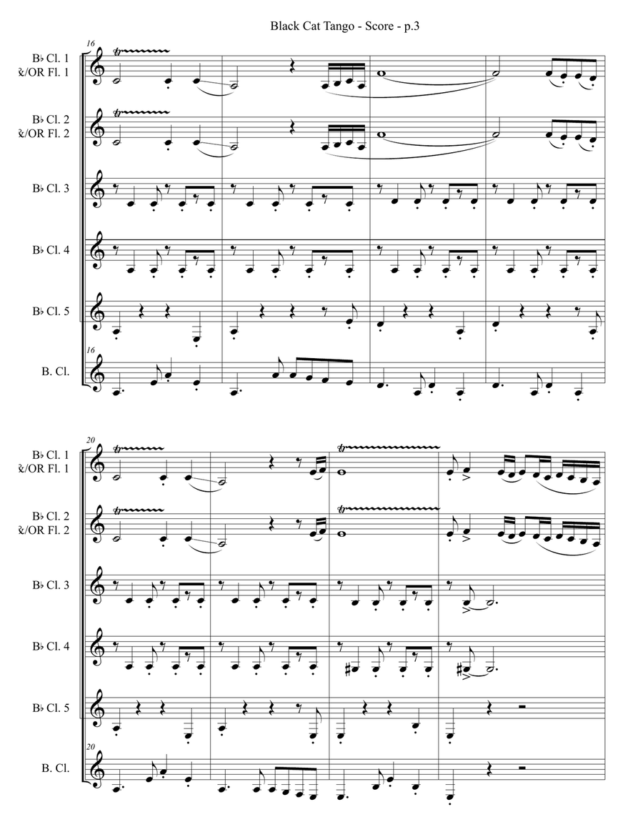 Black Cat Tango - Clarinet Sextet/Ensemble OR Flute & Clarinet Sextet/Ensemble