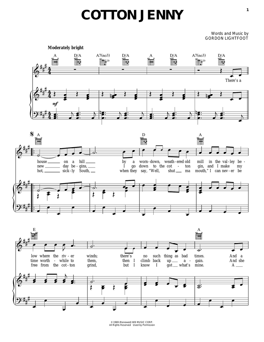 Cotton Jenny Piano, Vocal, Guitar scores gallery preview page 1