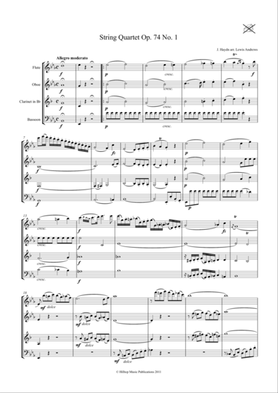 Haydn Quartet Op. 74 No. 1 arr. WoodwindQuartet Haydn Quartet Op. 74 No. 1 arr. WoodwindQuartet Woodwind Quartet scores gallery preview page 1