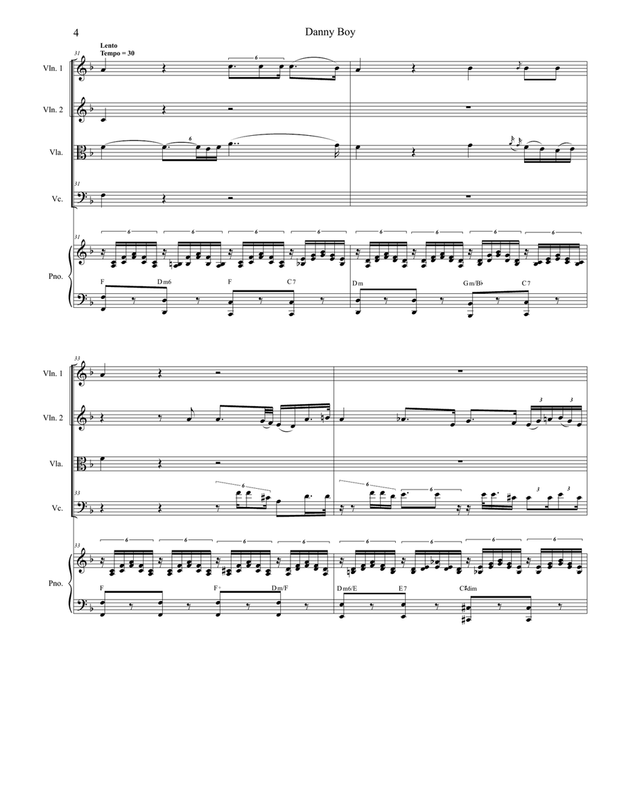Danny Boy (Funeral Version) (String Quartet and Piano) String Quartet scores gallery preview page 4