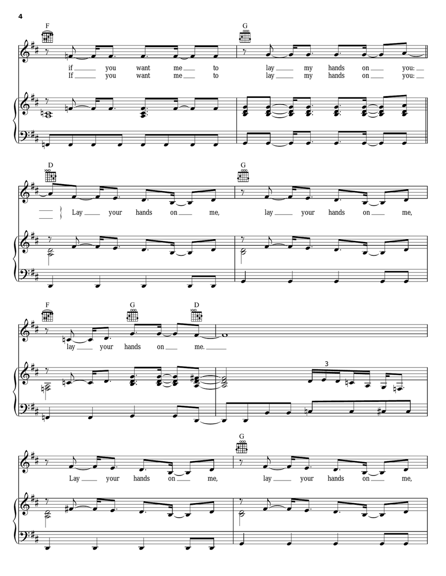 Lay Your Hands On Me Piano, Vocal, Guitar scores gallery preview page 4