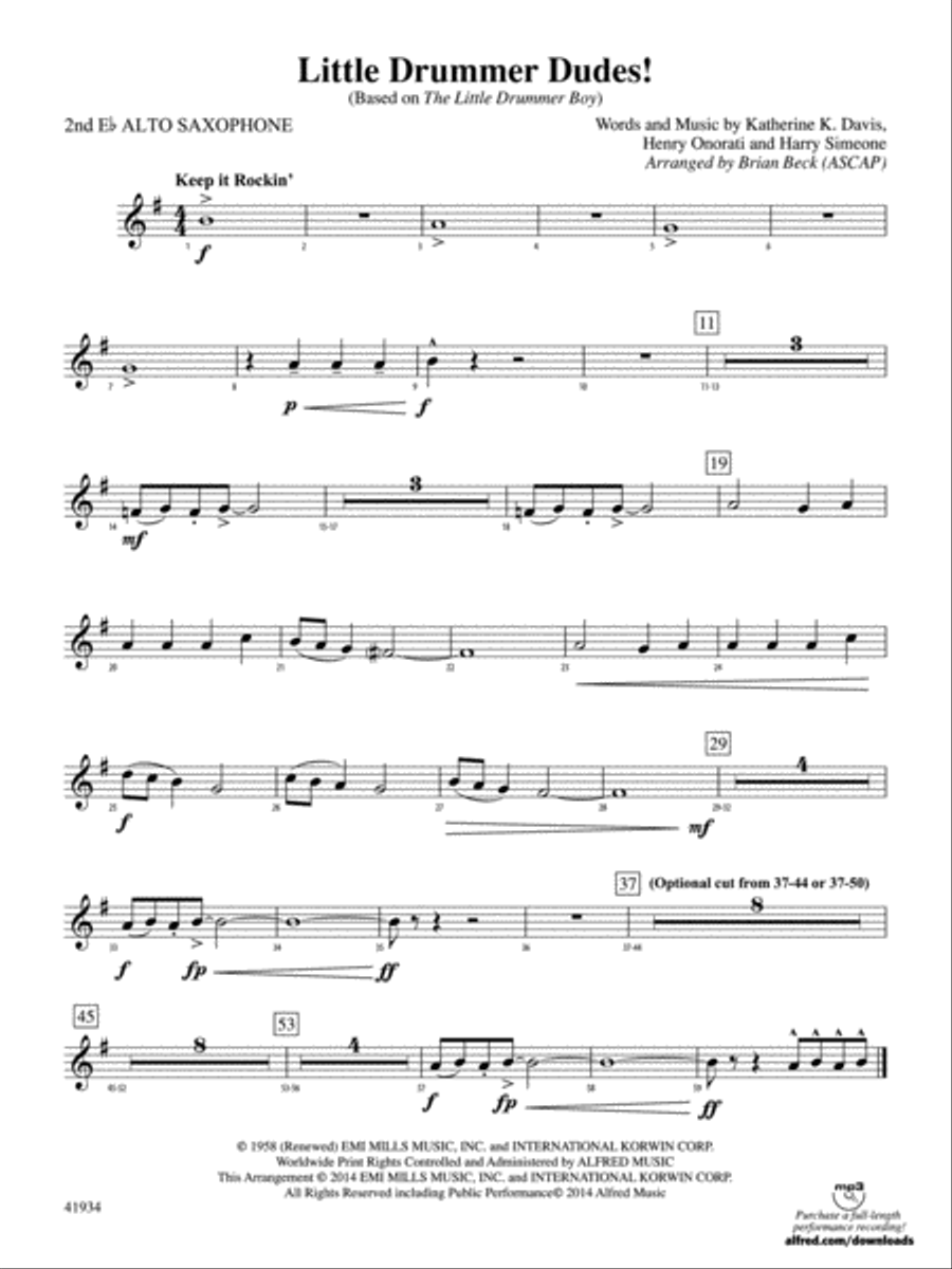 Little Drummer Dudes!: 2nd E-flat Alto Saxophone Concert Band scores gallery preview page 1