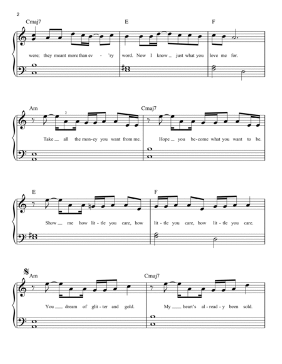 Diamonds Easy Piano scores gallery preview page 2