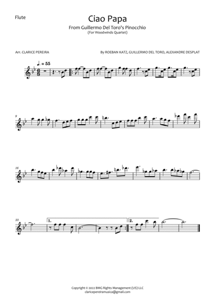 Ciao Papa by Alexandre Desplat Woodwind Quartet - Digital Sheet Music