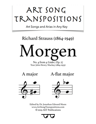 Book cover for STRAUSS: Morgen, Op. 27 no. 4 (transposed to A major and A-flat major)