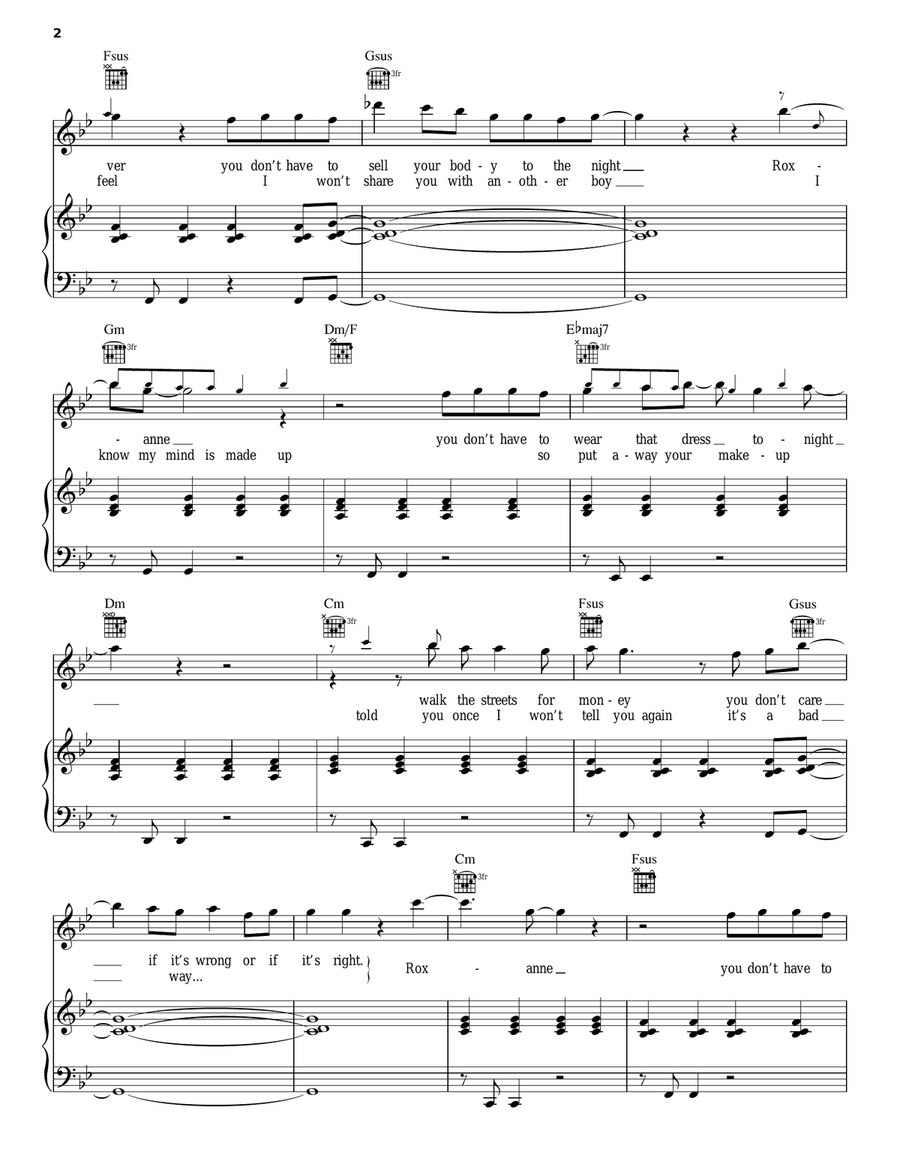 Roxanne Piano, Vocal, Guitar scores gallery preview page 2
