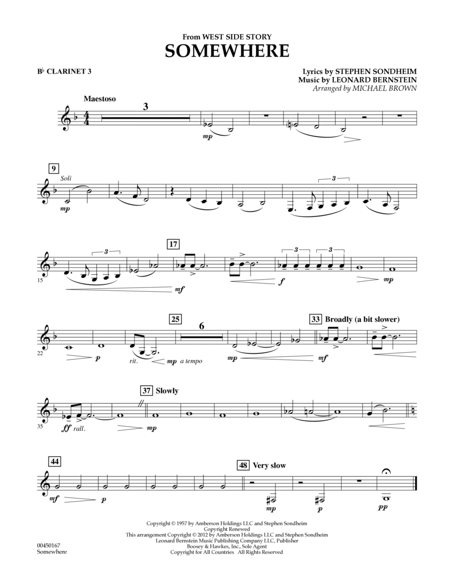Somewhere (from West Side Story) - Bb Clarinet 3 Concert Band scores gallery preview page 1