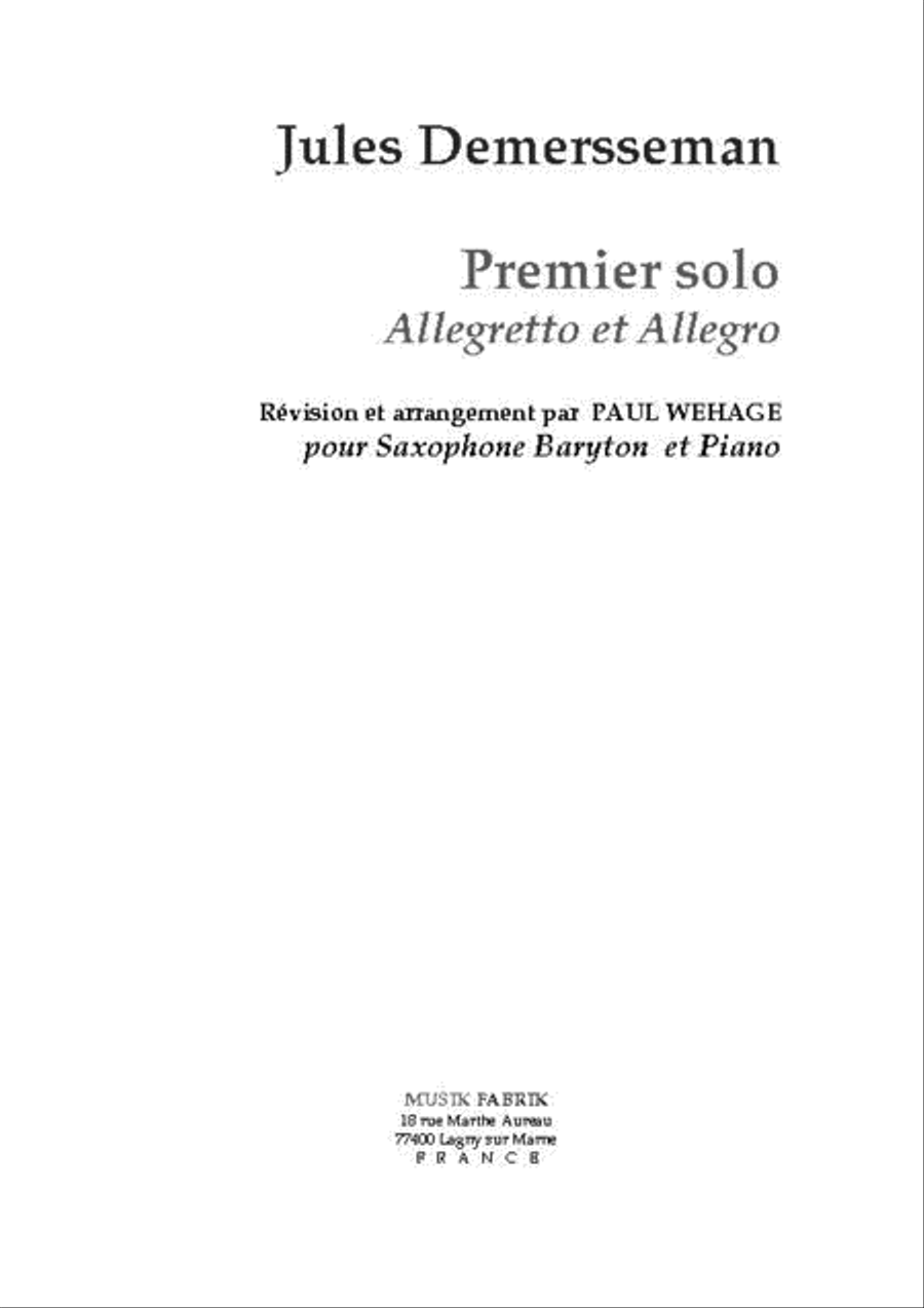 Premier Solo : Allegretto et Allegro Baritone Saxophone scores gallery preview page 1