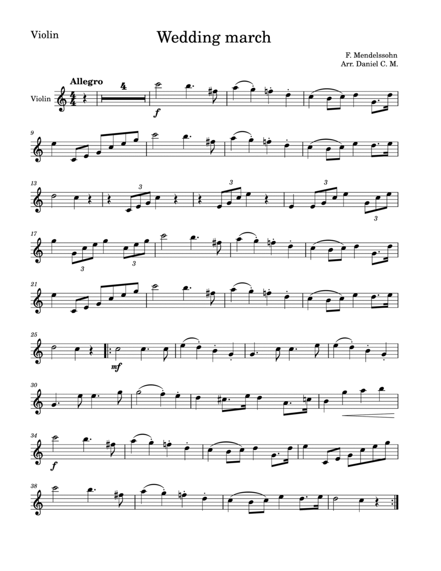 Wedding March by Mendelssohn for violin and piano (easy) image number null