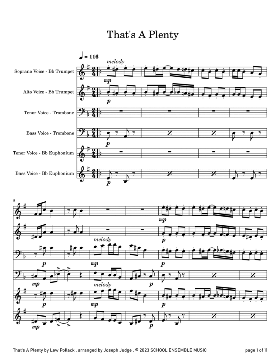 That's A Plenty by Pollack for Brass Quartet in Schools Brass Quartet scores gallery preview page 1