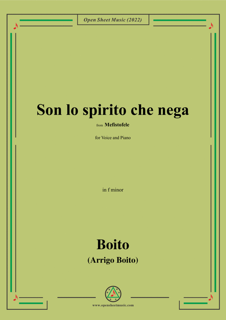 Boito-Son lo spirito che nega,from Mefistofele,for Voice and Piano Voice Solo scores gallery preview page 1