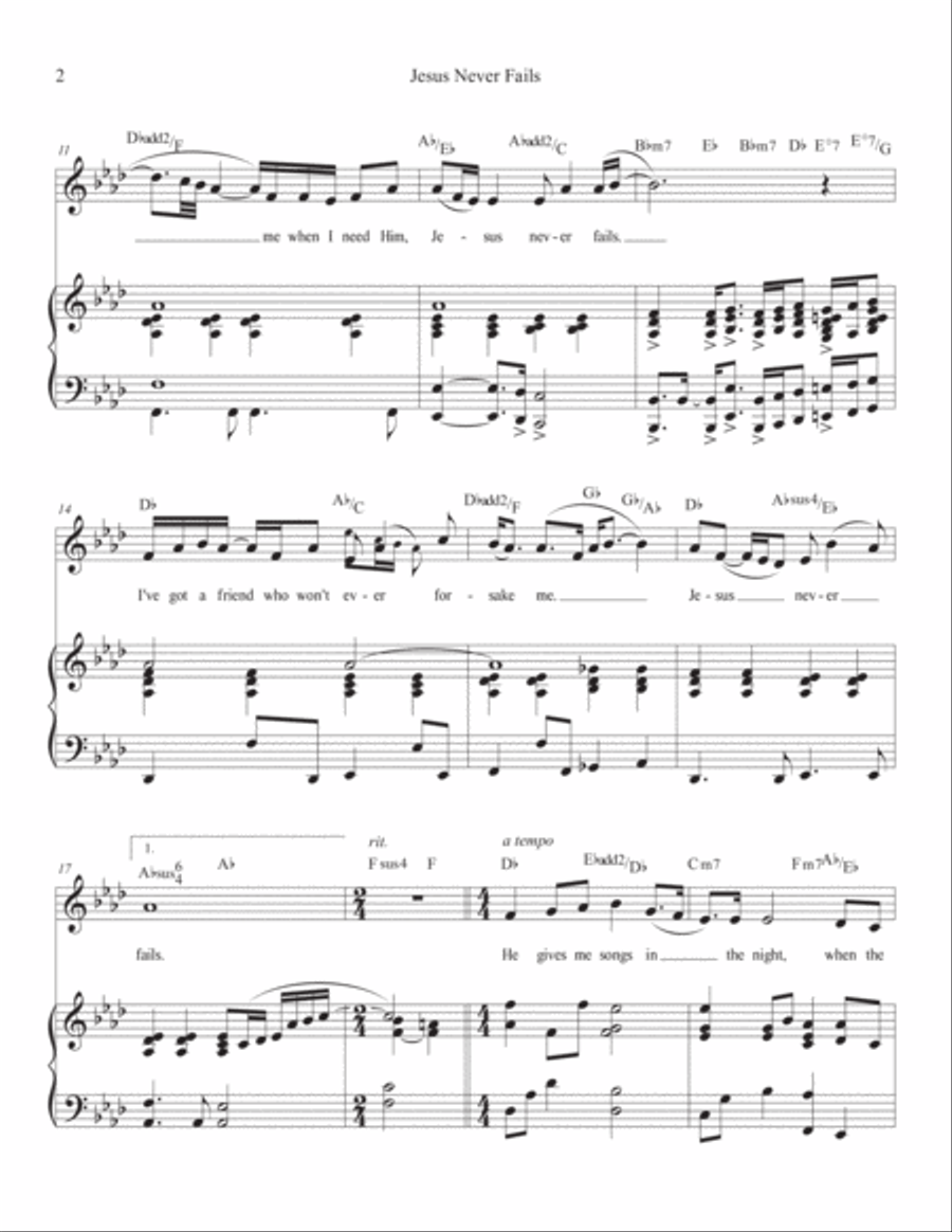 Jesus Never Fails (A-flat) Voice scores gallery preview page 2