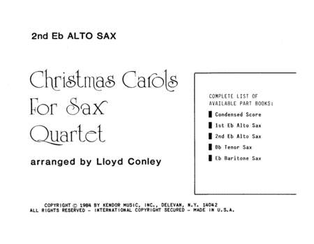 Christmas Carols For Sax Quartet - 2nd Alto Sax