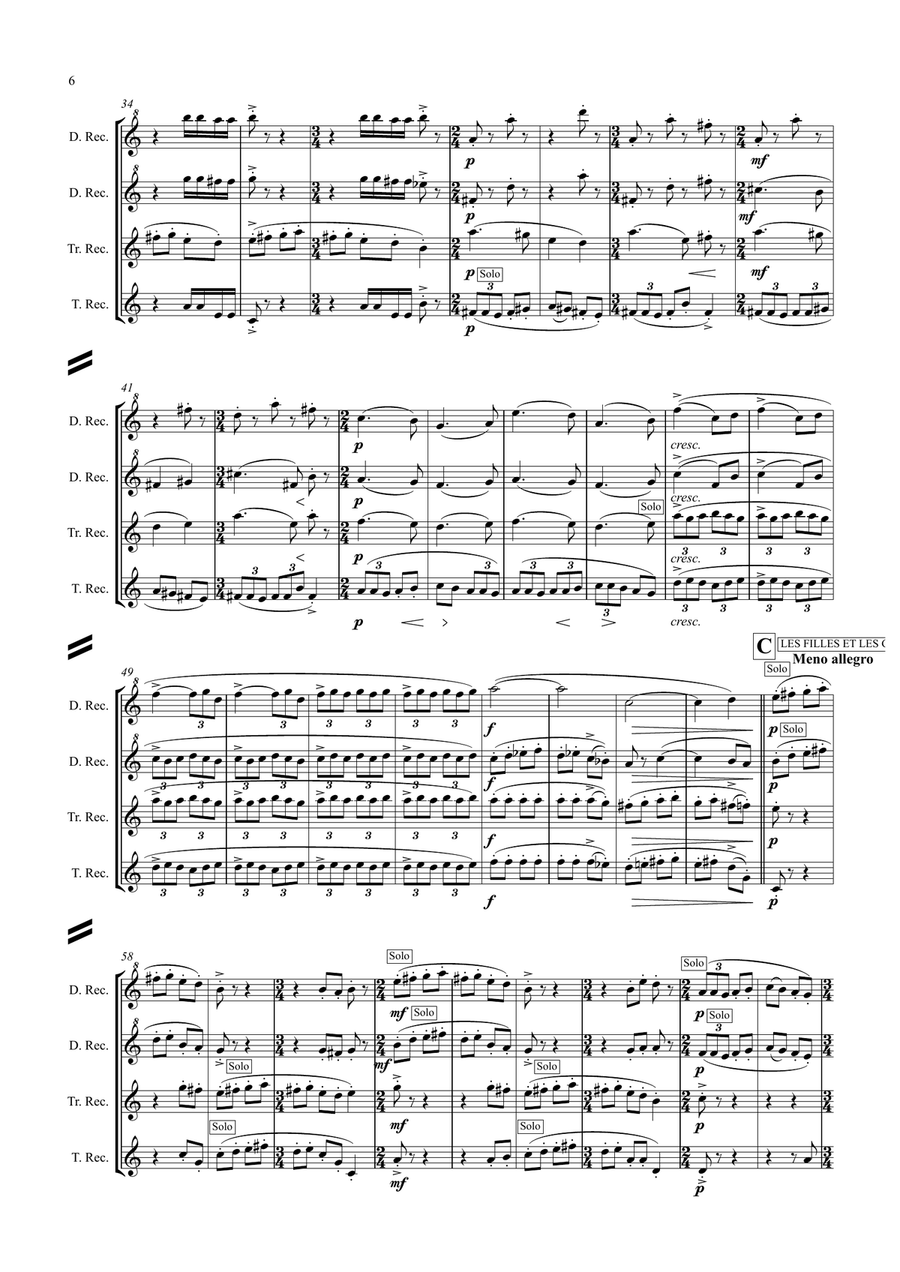 Ravel: Trois Chansons (Three Songs) (includes Three Lovely Birds of Paradise) - recorder quartet Woodwind Quartet scores gallery preview page 6