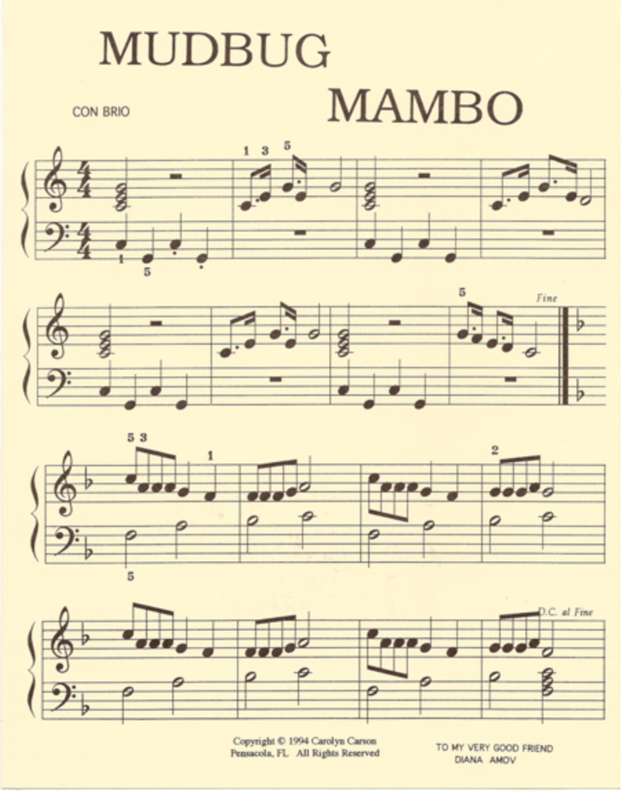 Mudbug Mambo Easy Piano scores gallery preview page 1