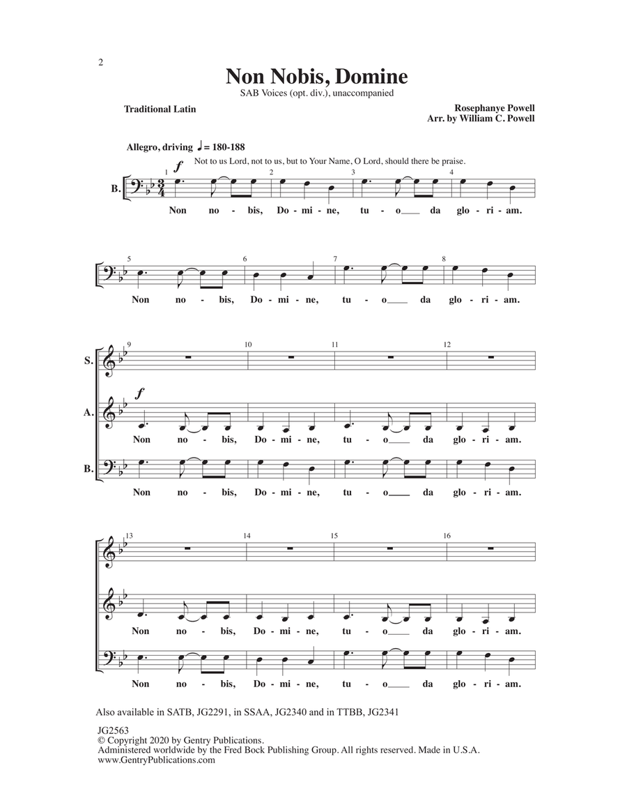 Non Nobis, Domine (arr. William C. Powell) 3-Part scores gallery preview page 1