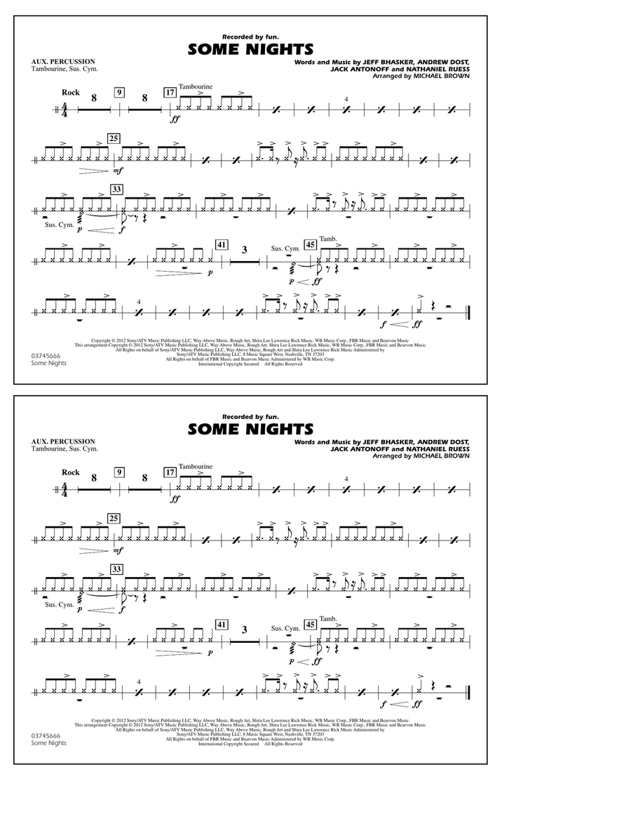 Some Nights - Aux Percussion Marching Band scores gallery preview page 1
