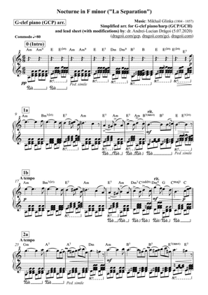 Glinka (Mikhail) - Nocturne in F minor ("La Separation") - simplified arrangement for G-clef piano/h